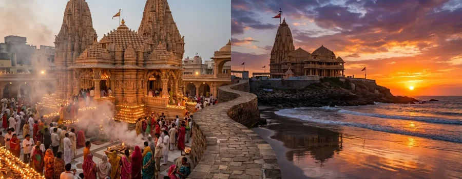Dwarkadhish_Somnath_temples_sunset_